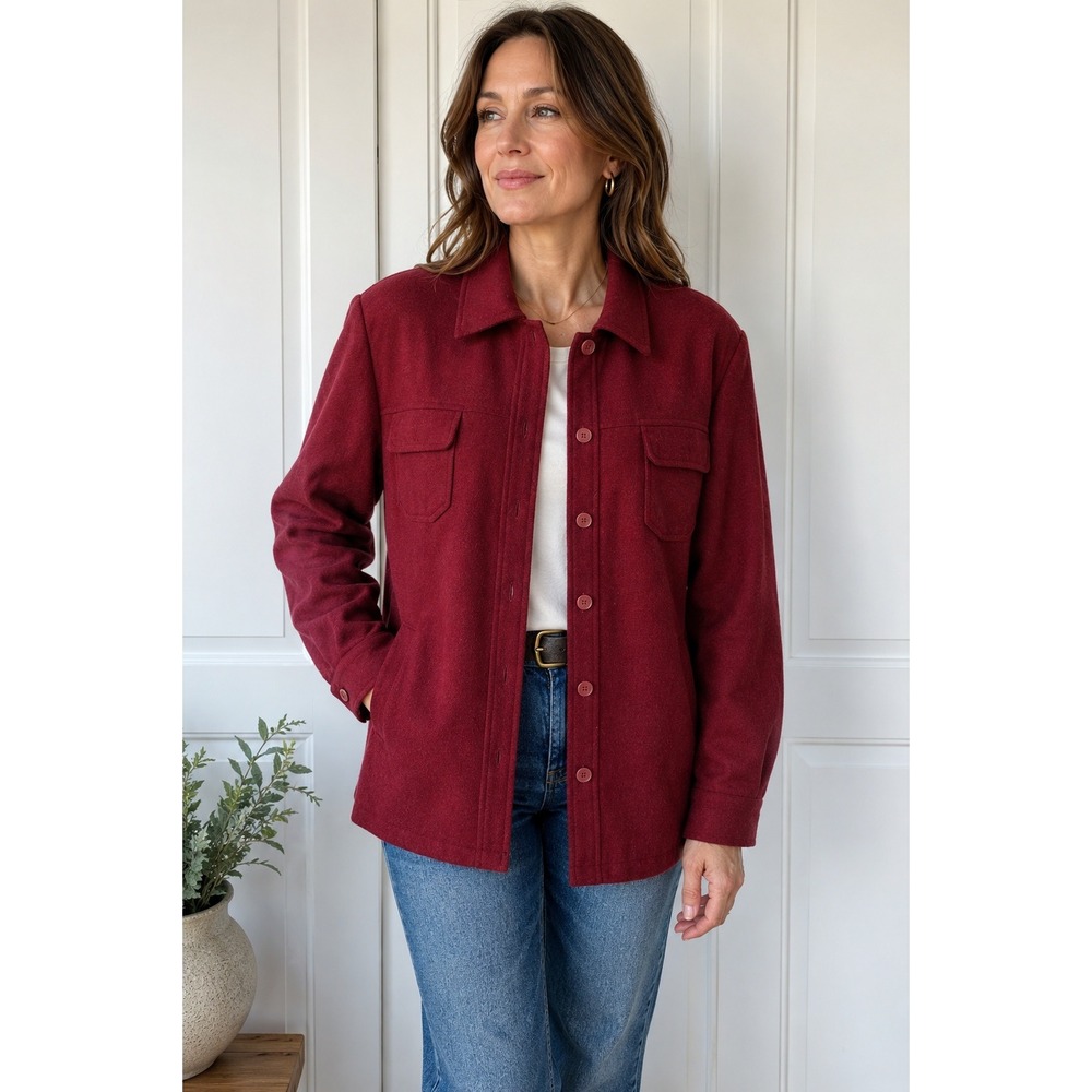 Vintage Fundamental Things 100% Wool Shirt Jacket Womens Burgundy Made USA